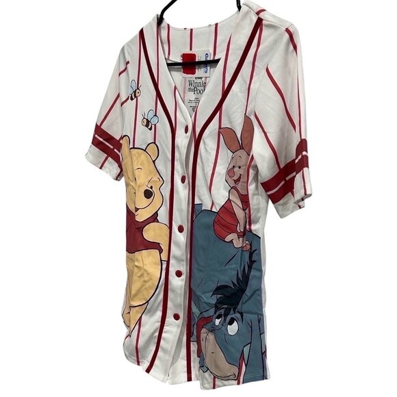 Disney Winnie The Pooh Baseball Style Button-Up Shirt Sz Small White Red - Picture 3 of 8